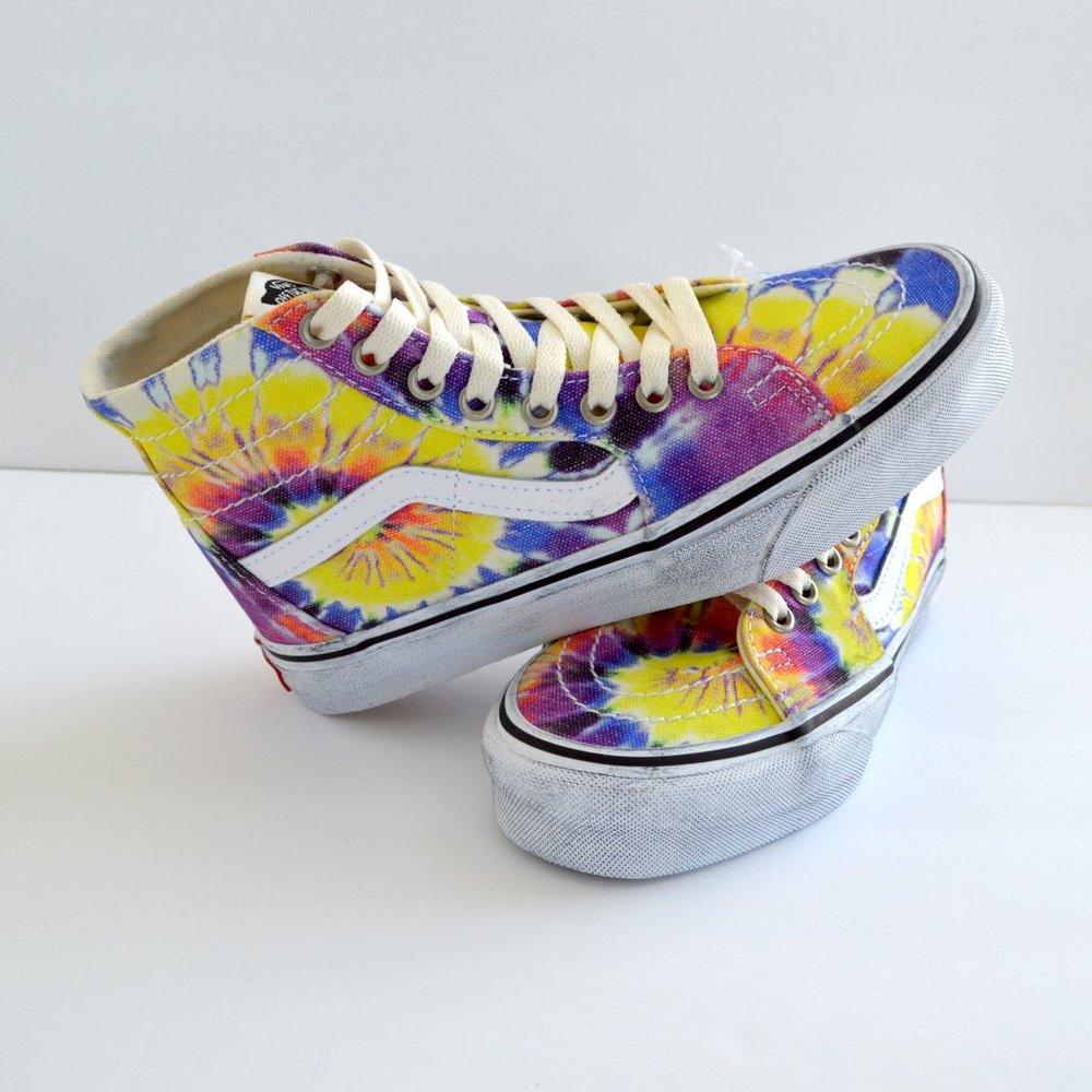 Vans SK8-hi  Tapered washed tie dye sneaker shoes canvas yellow purple new